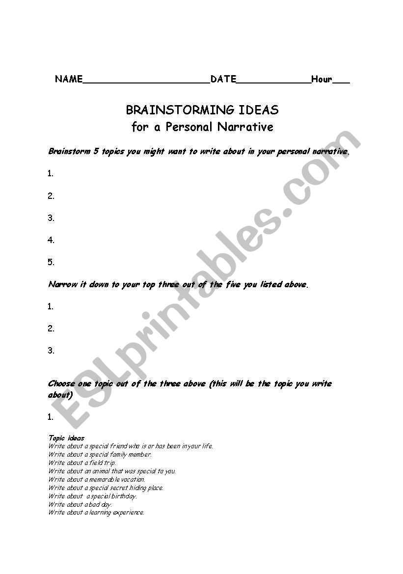 Brainstorming Sheet worksheet