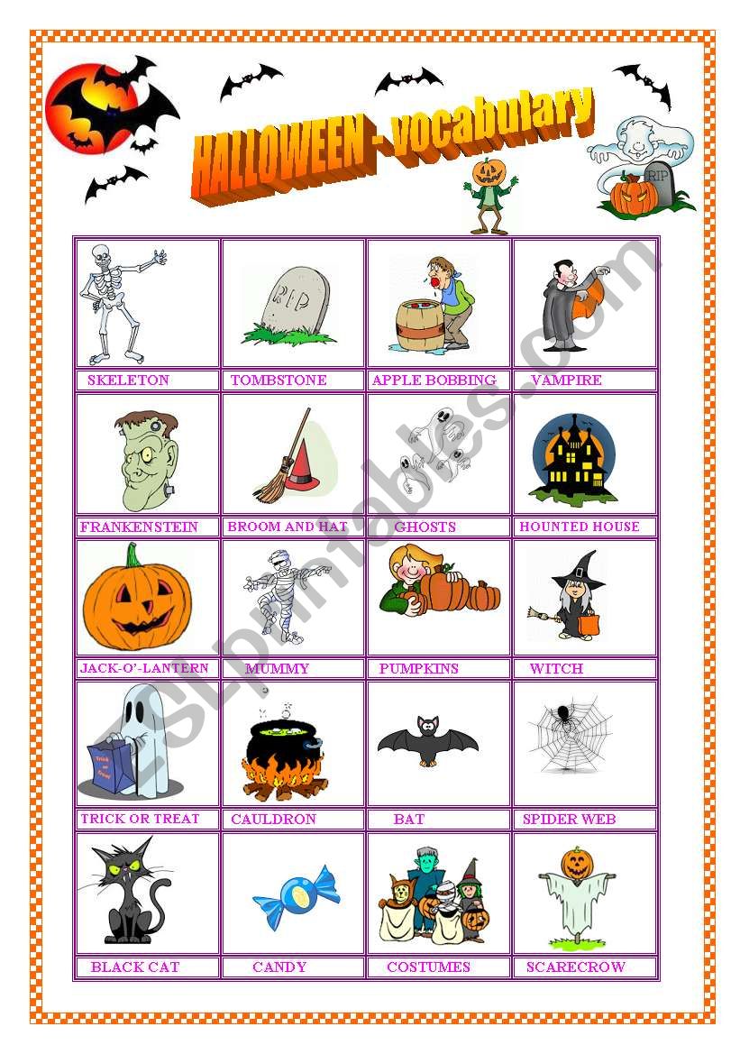 Halloween - vocabulary & missing vowel