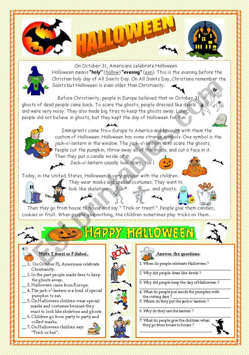 Halloween - reading & key (fully editable) 