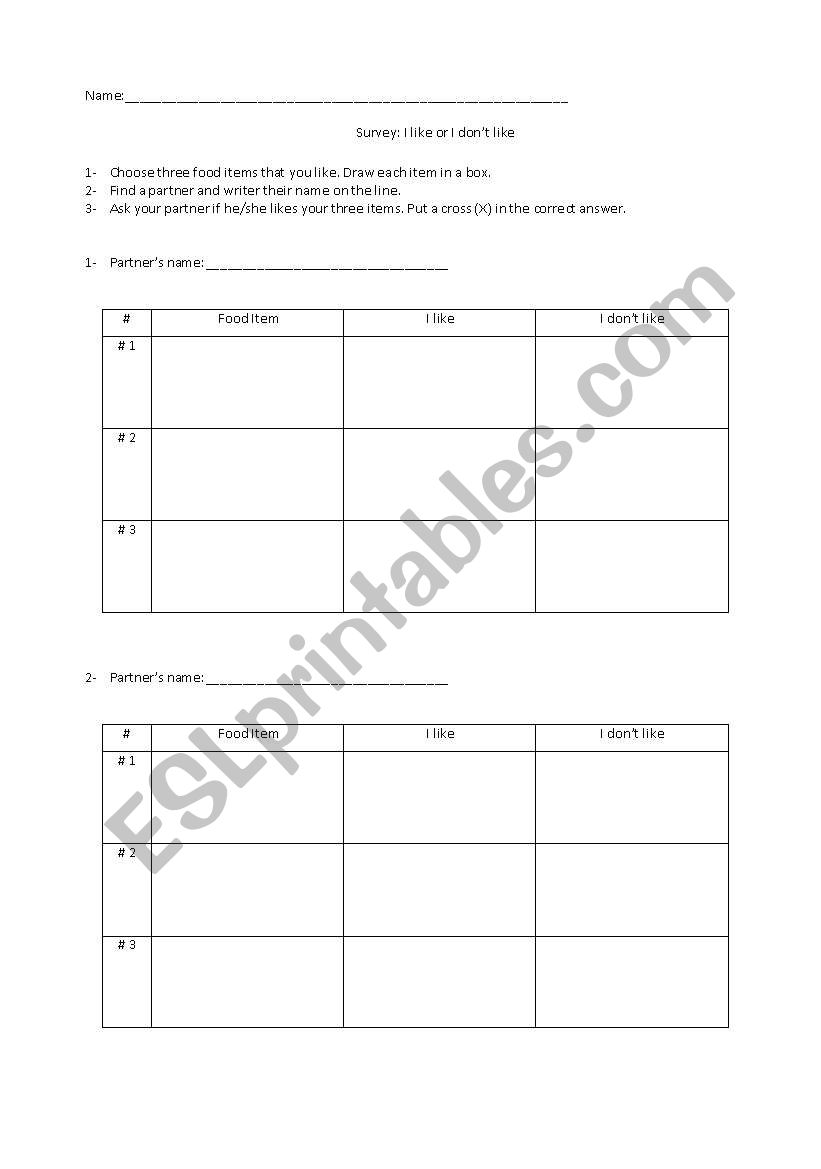 Favourite food survey worksheet