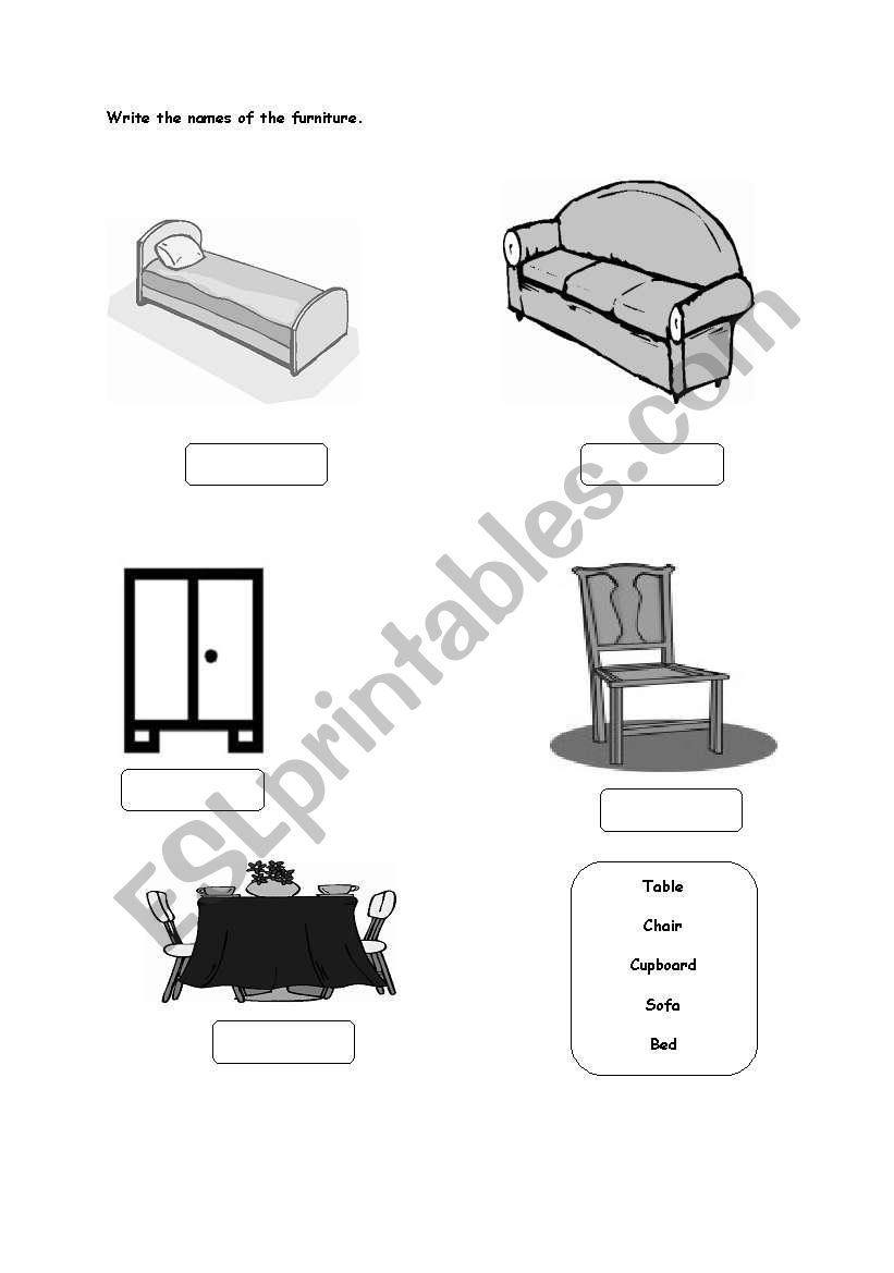 furniture worksheet