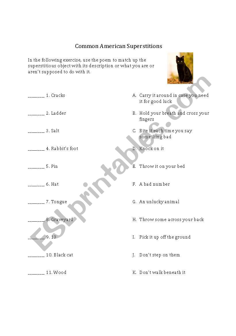Common American Superstitions worksheet