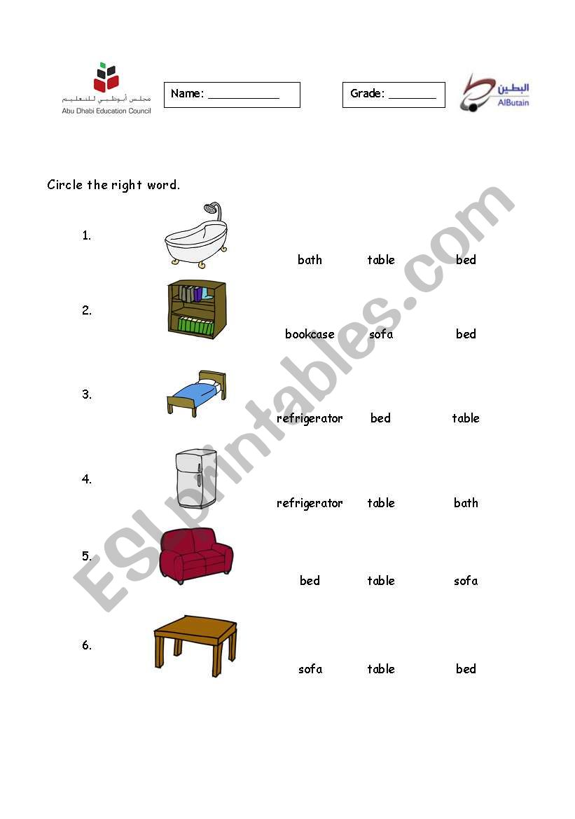 furniture worksheet