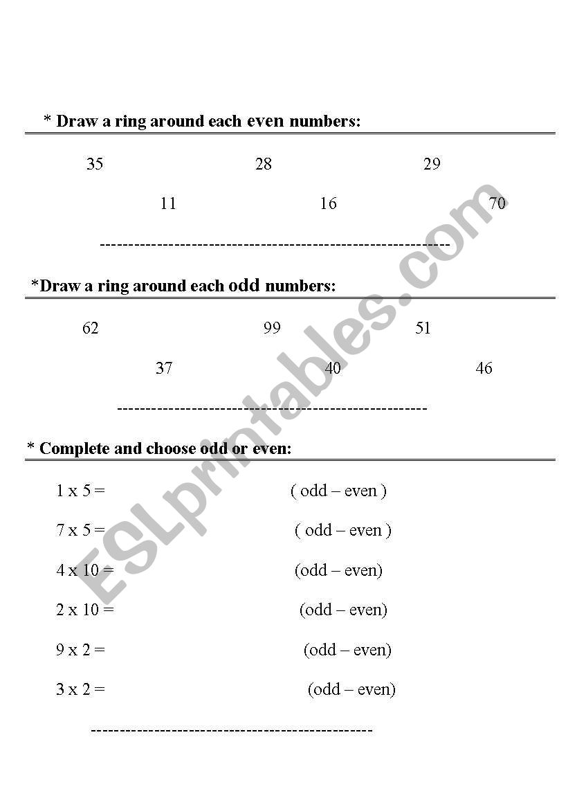 odd and even worksheet