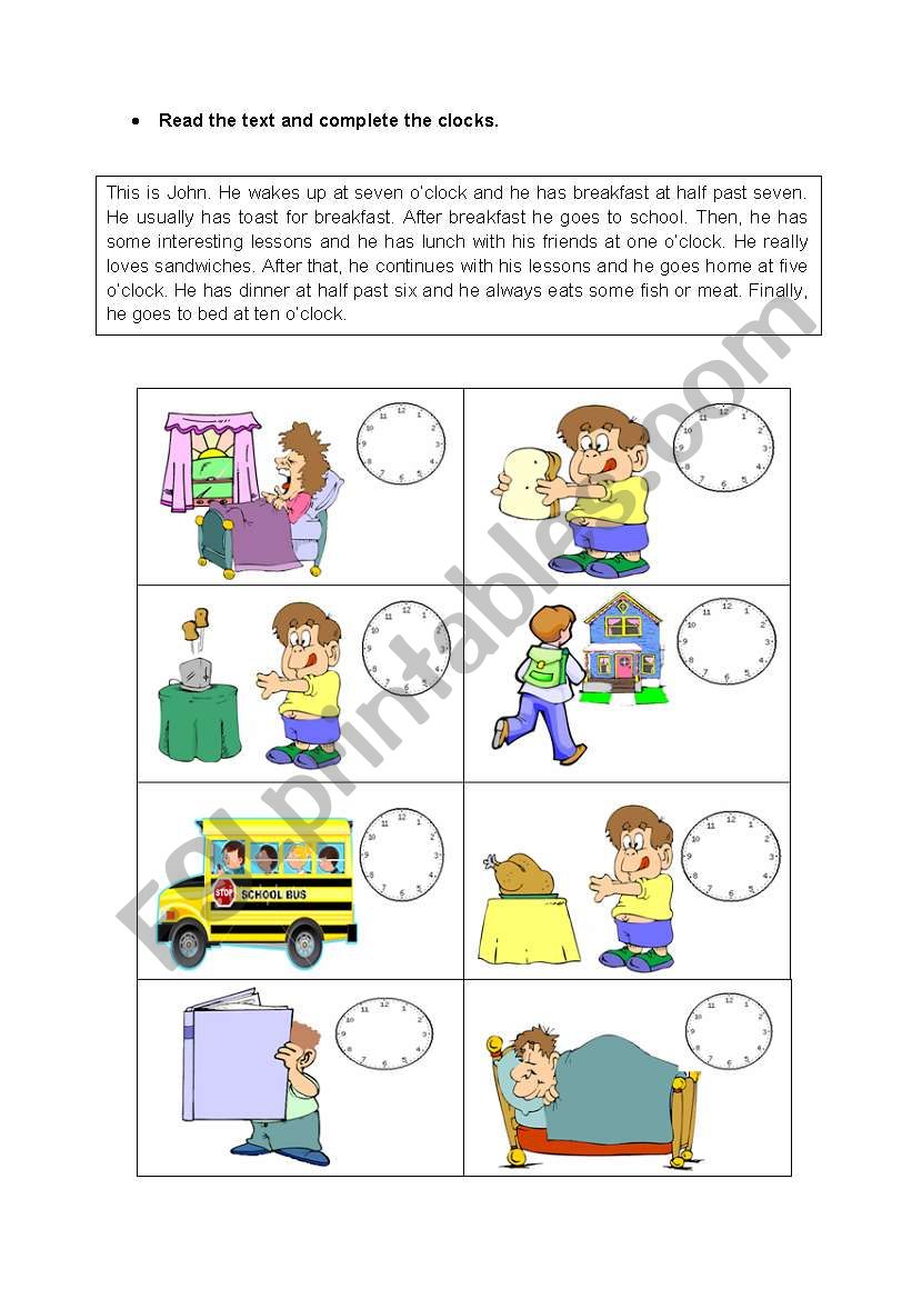 complete the clocks worksheet