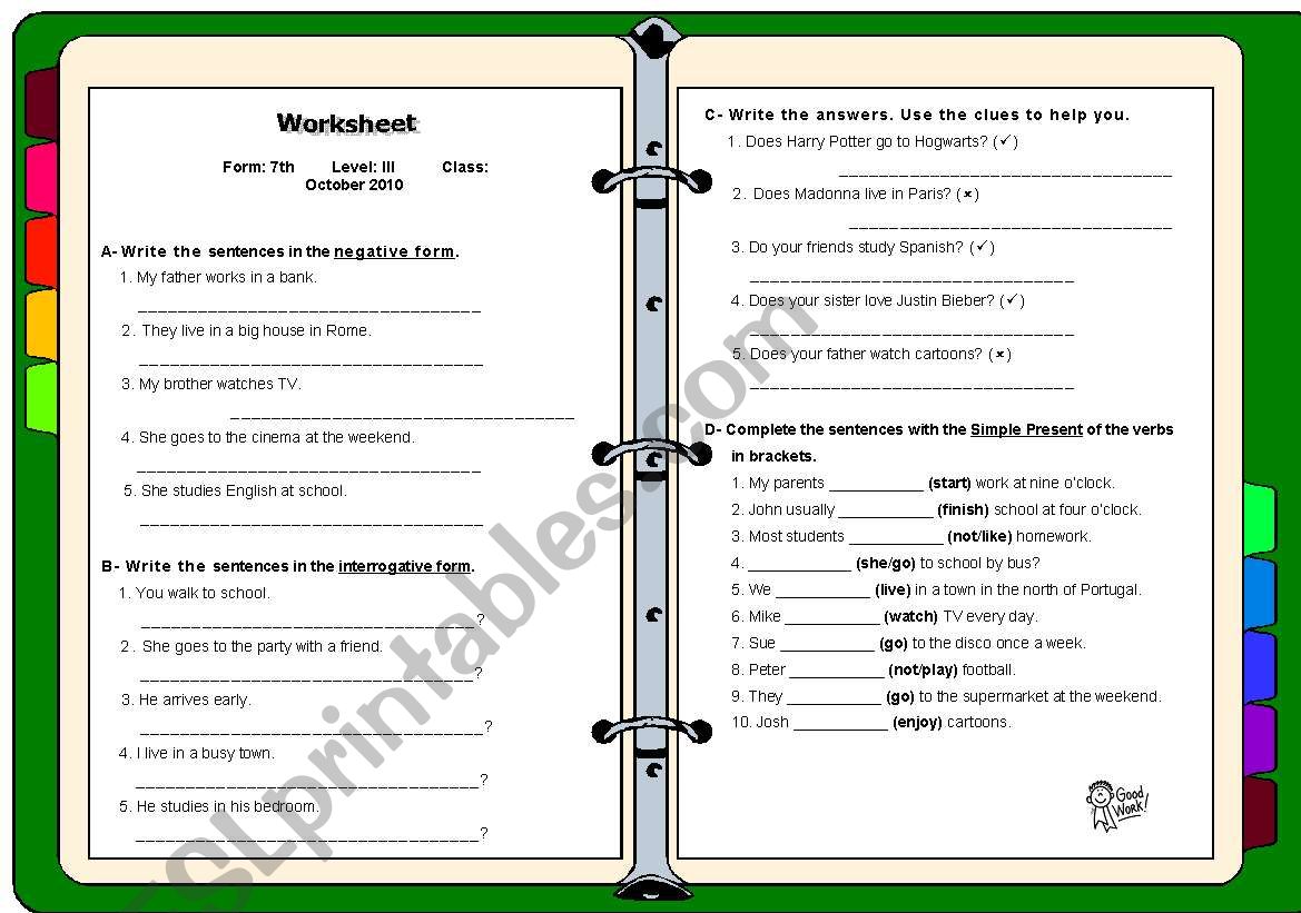 Present Simple worksheet worksheet