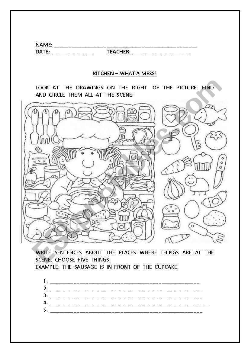 KITCHEN - WHAT A MESS! worksheet