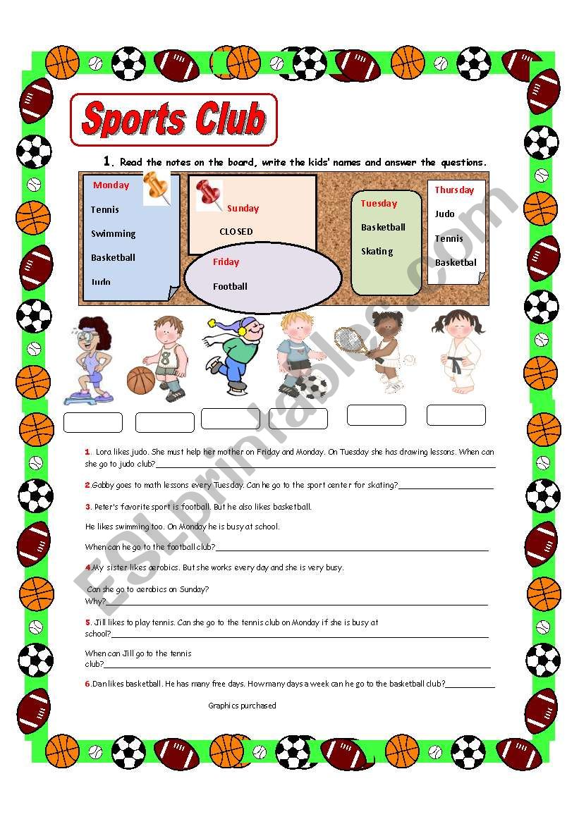 Sports Club. worksheet