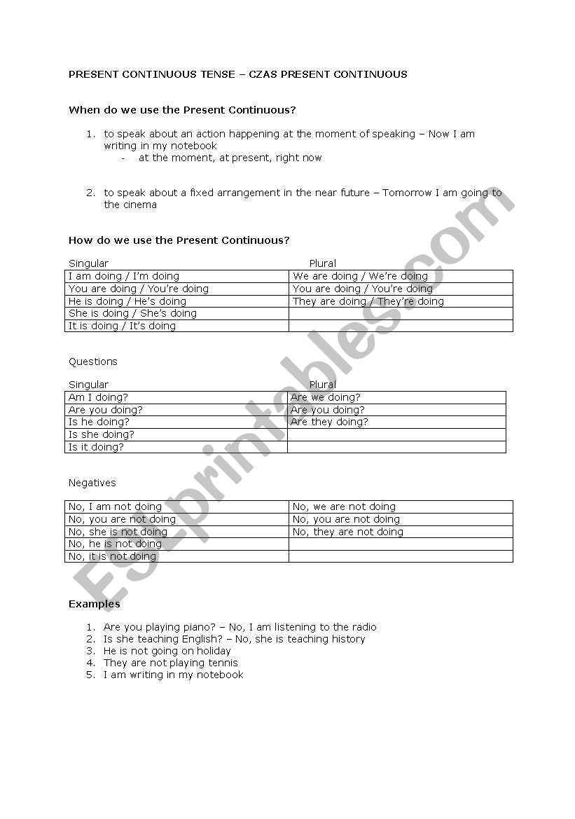 Present Continuous worksheet