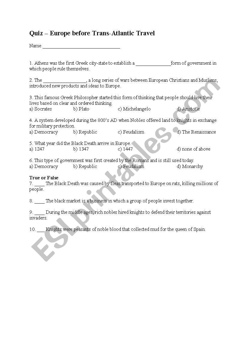 Native America quiz worksheet