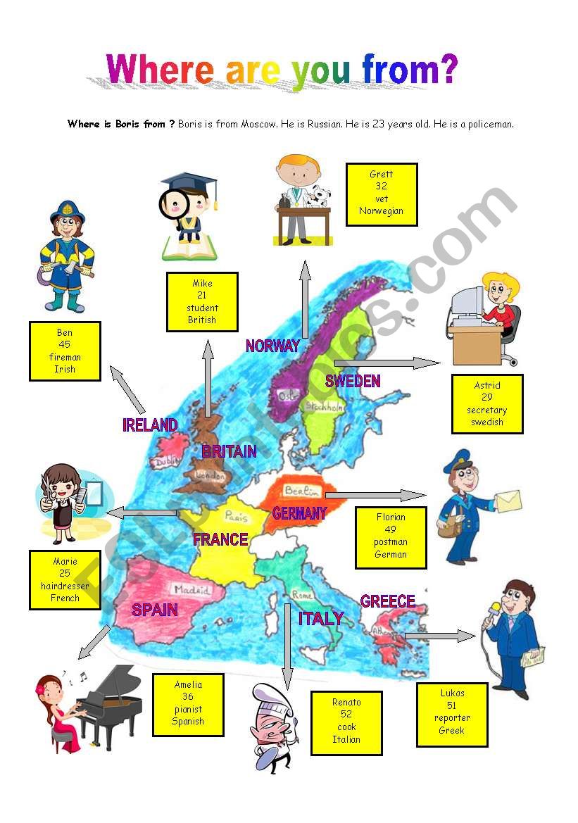 Countries and nationalities worksheet