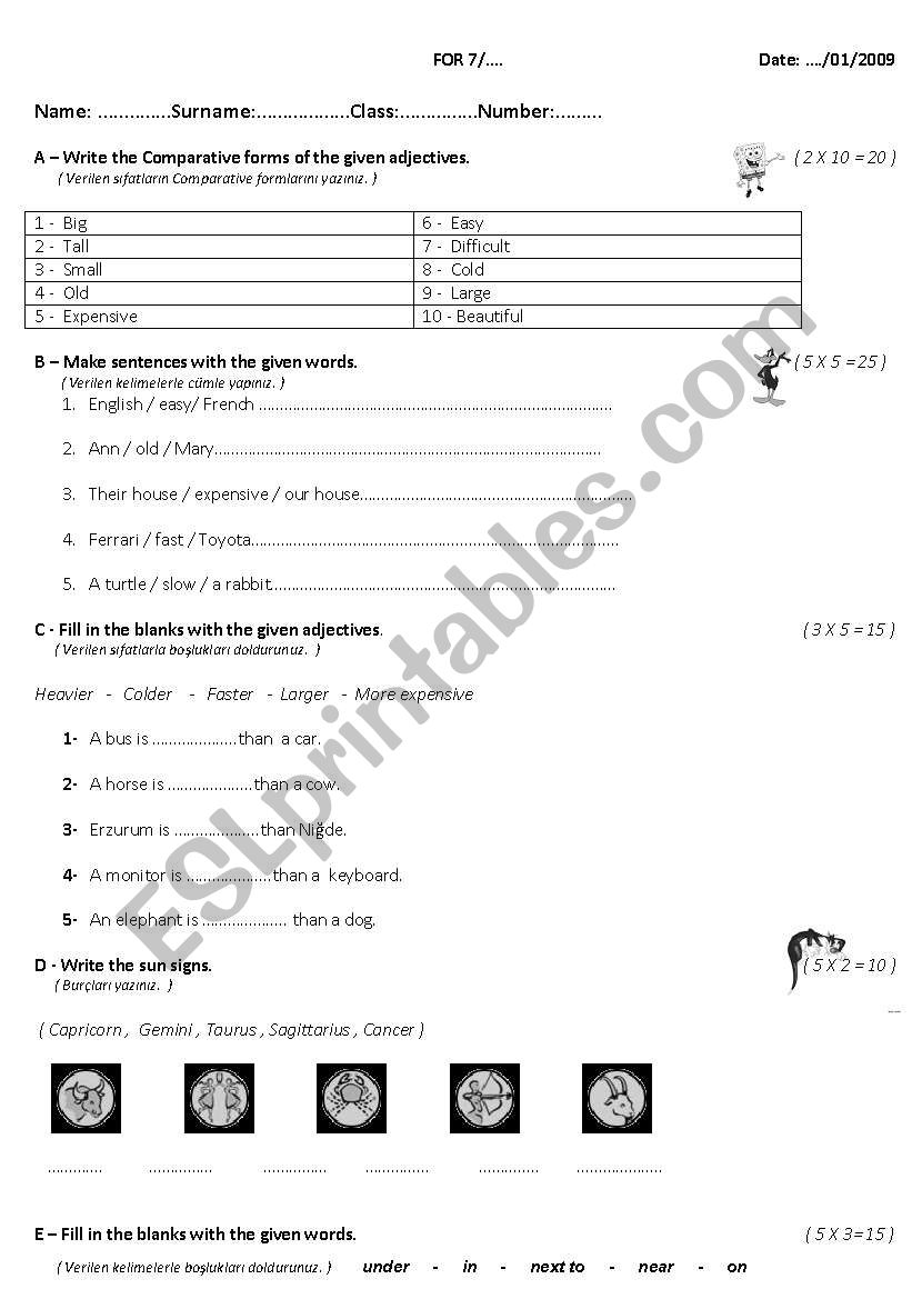 adjectives worksheet