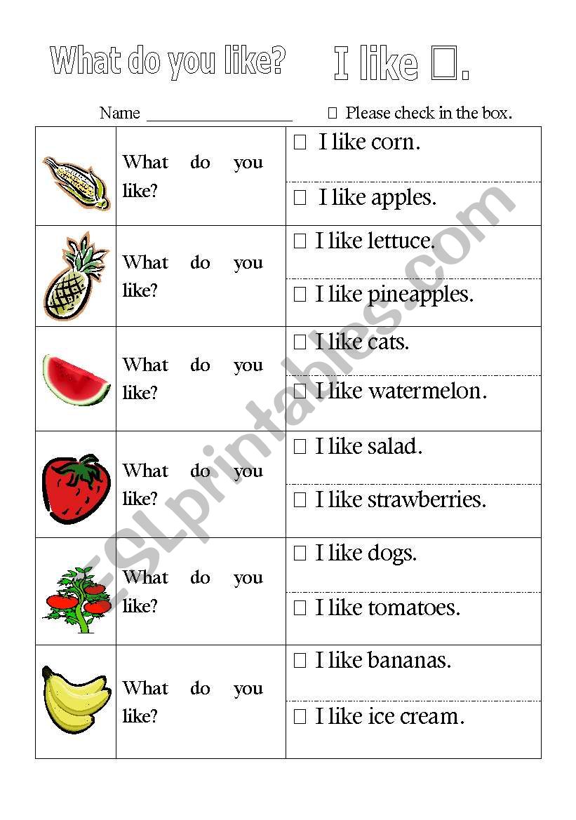 What do you like? worksheet