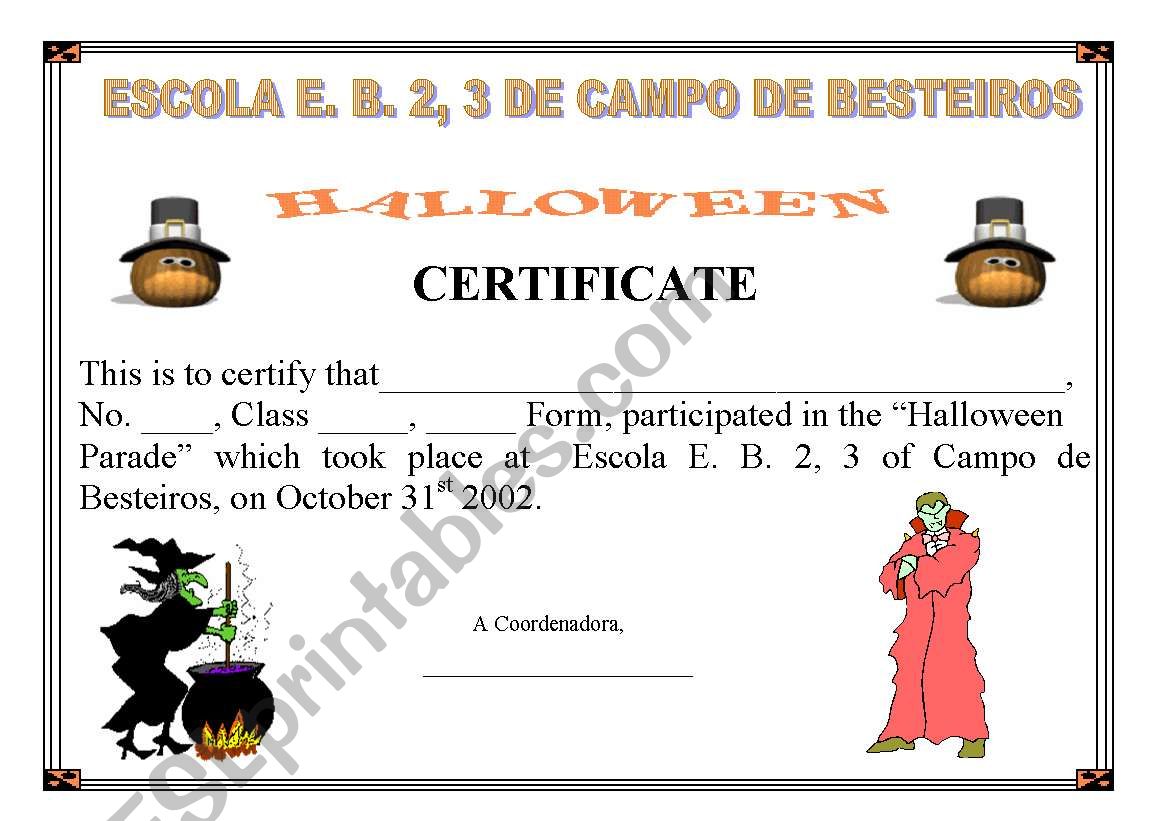 HALLOWEEN CERTIFICATE worksheet