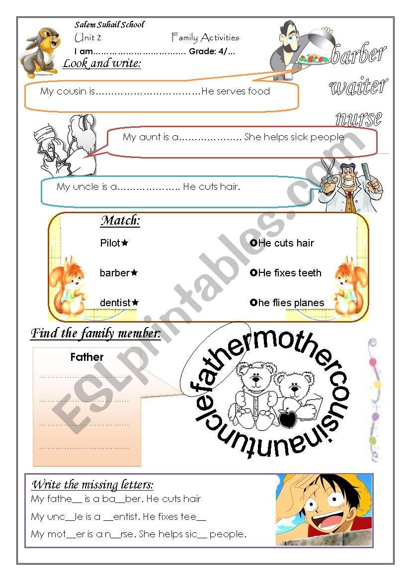 jobs and family worksheet