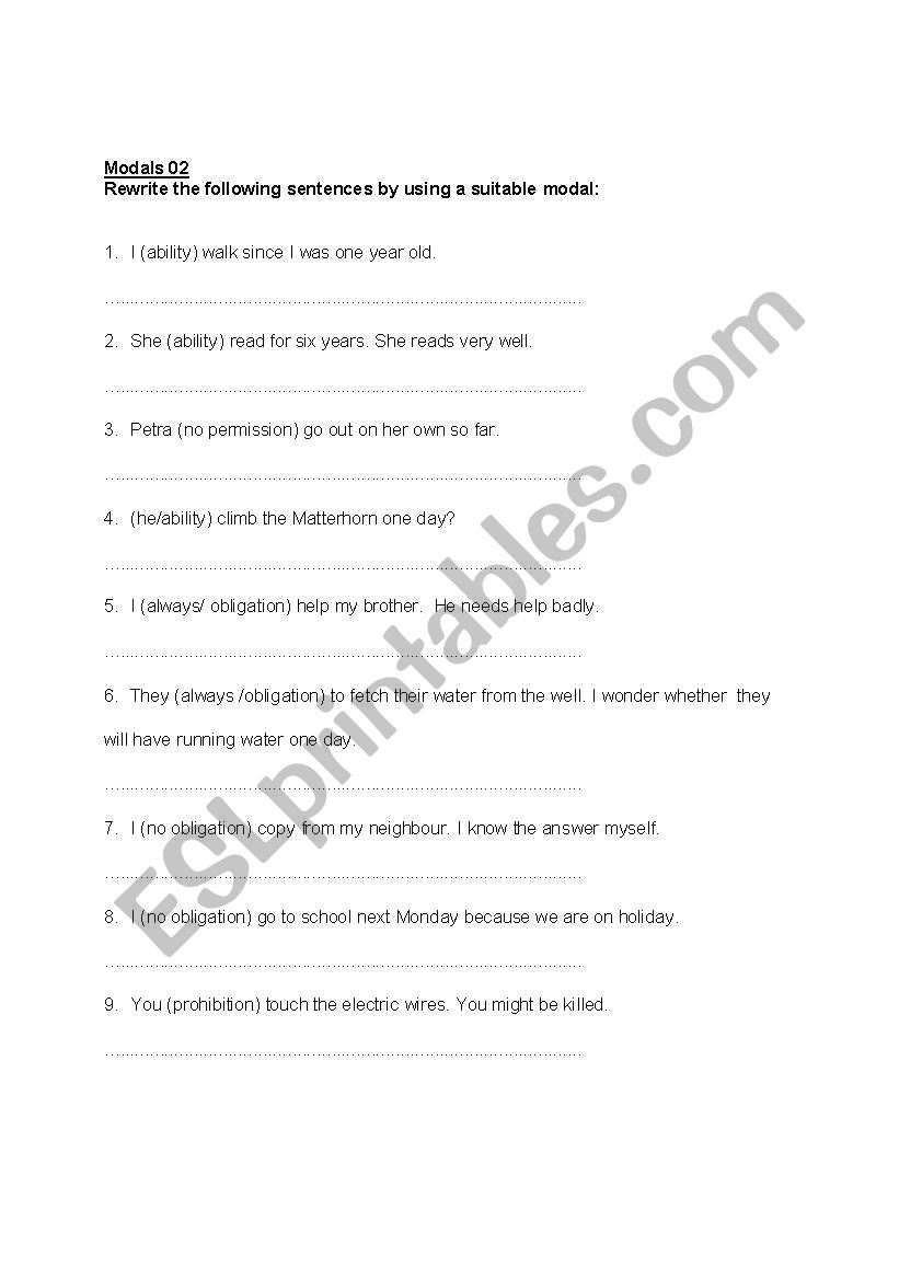 Modals worksheet