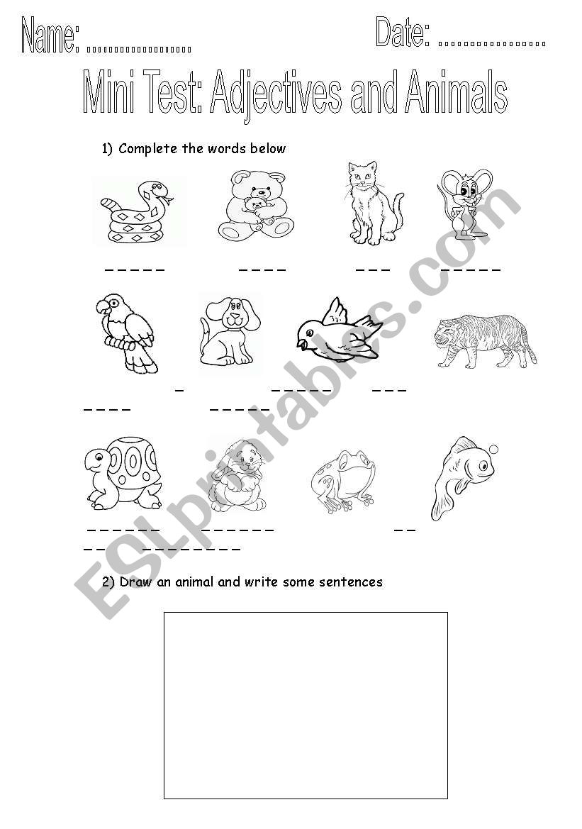 Adjectives and Animals worksheet
