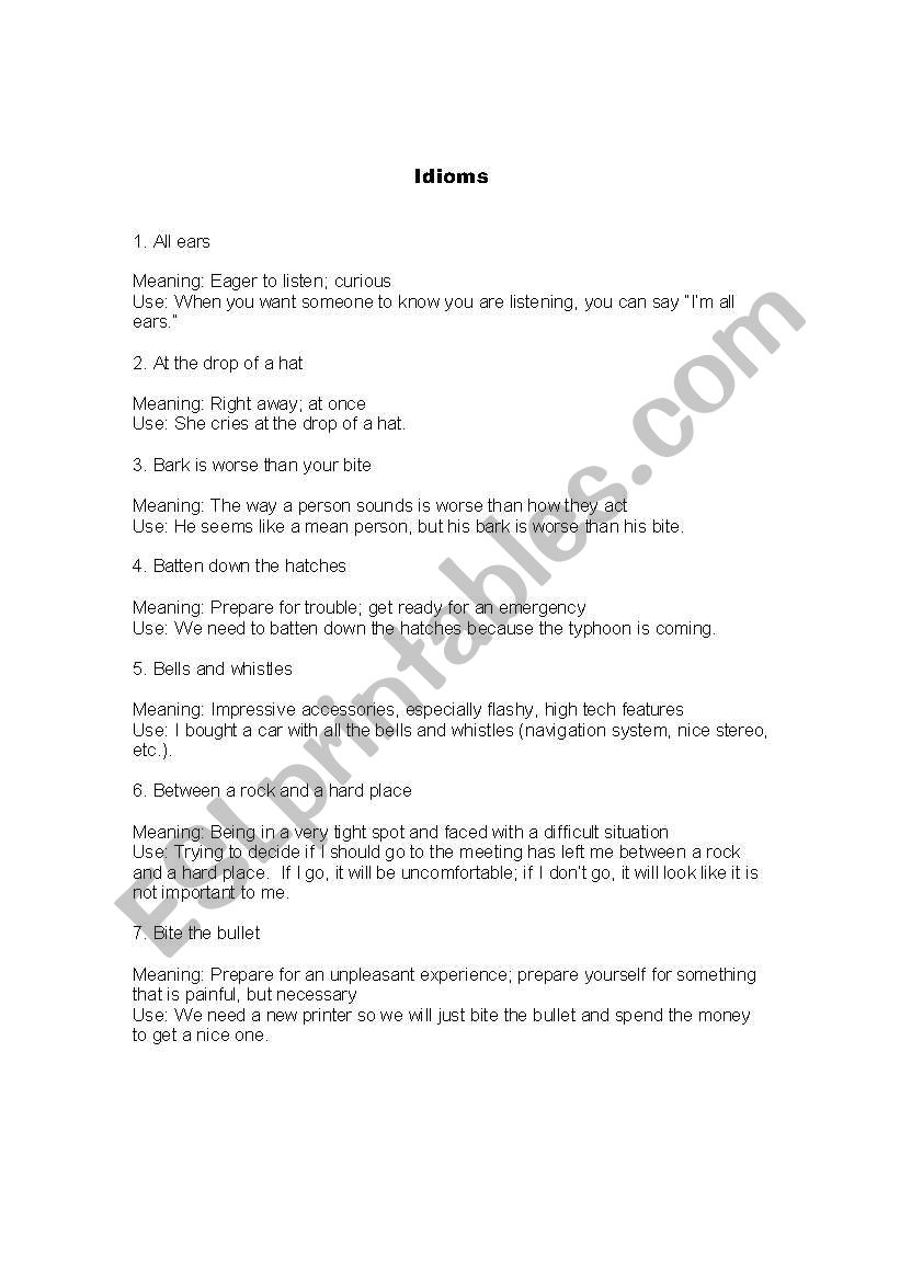 Idioms worksheet