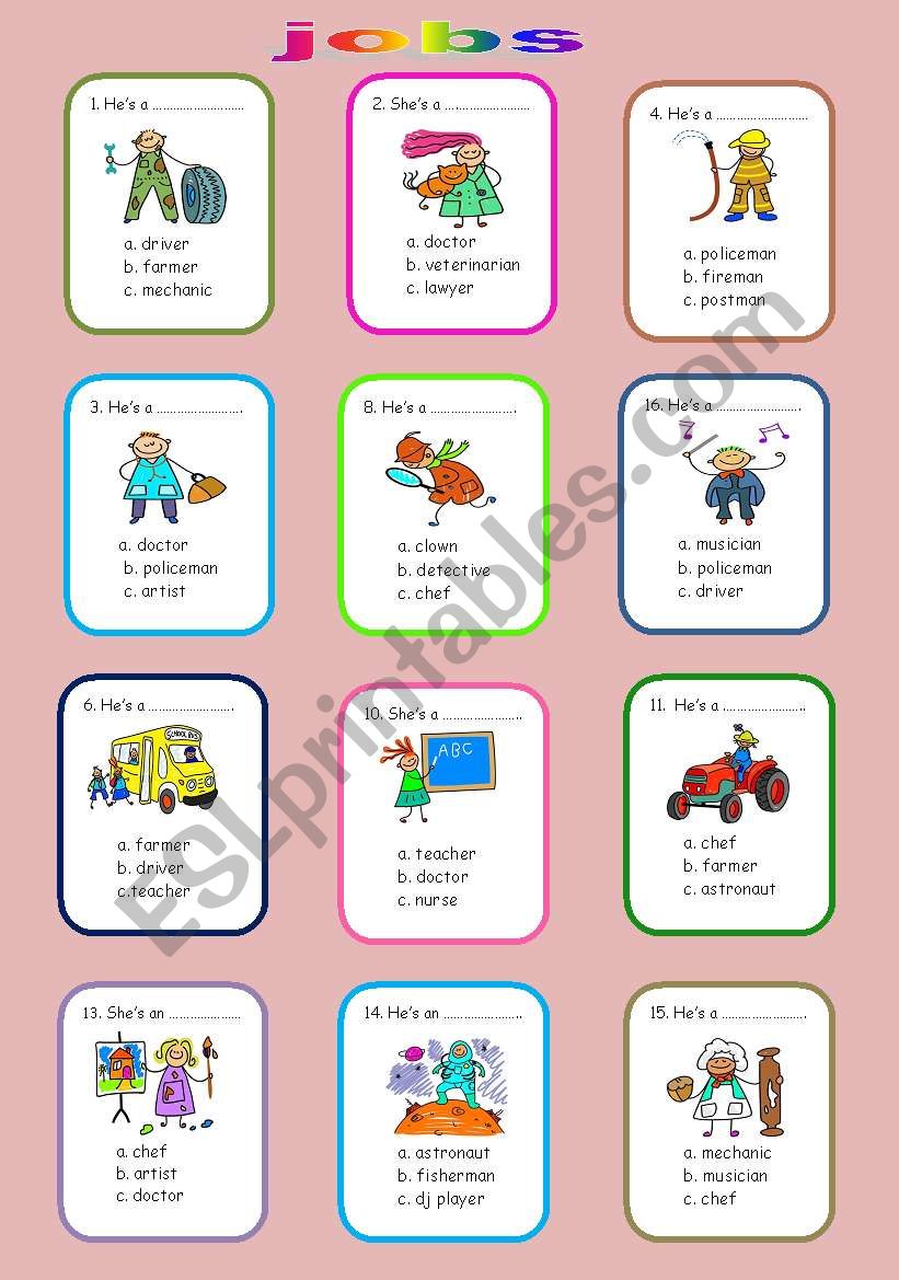 jobs (multiple choice) worksheet