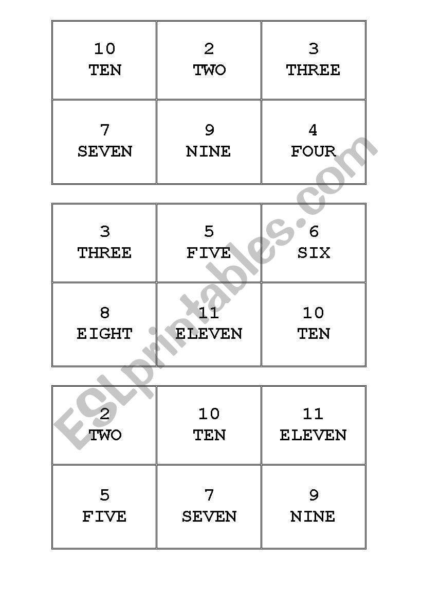 Numbers 1 to 12 Bingo worksheet