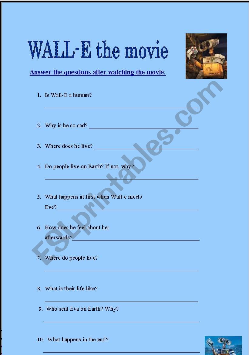 Wall-E the Movie worksheet