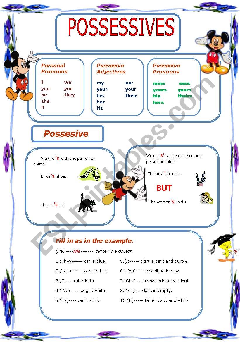 POSSESSIVES ( 2 PAGES) worksheet