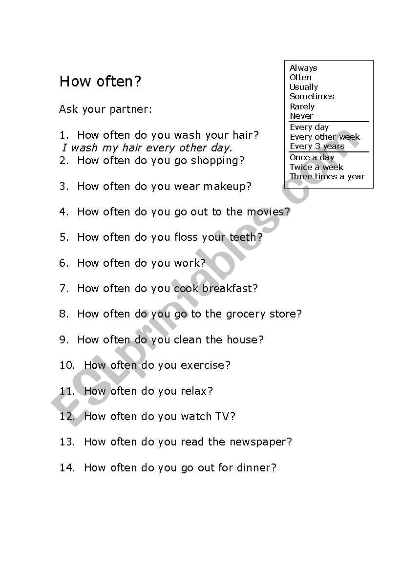 How Often? worksheet