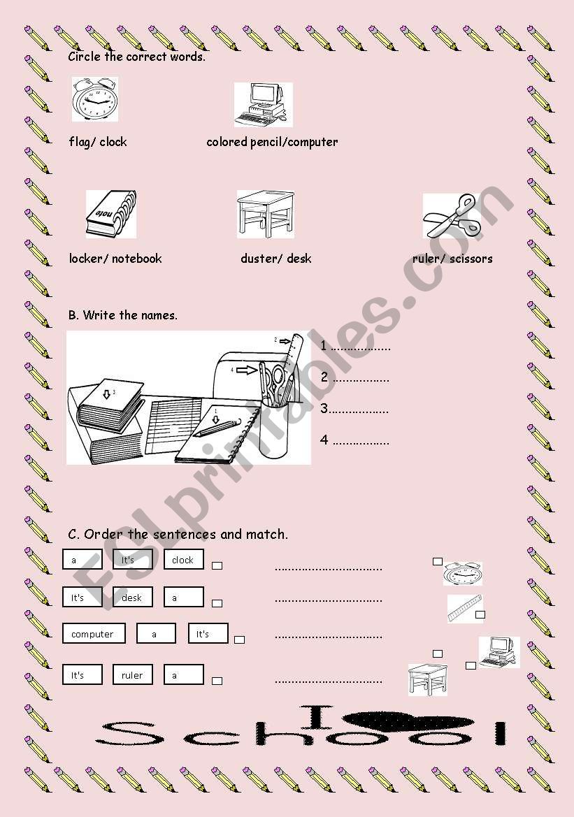 Classroom objects worksheet