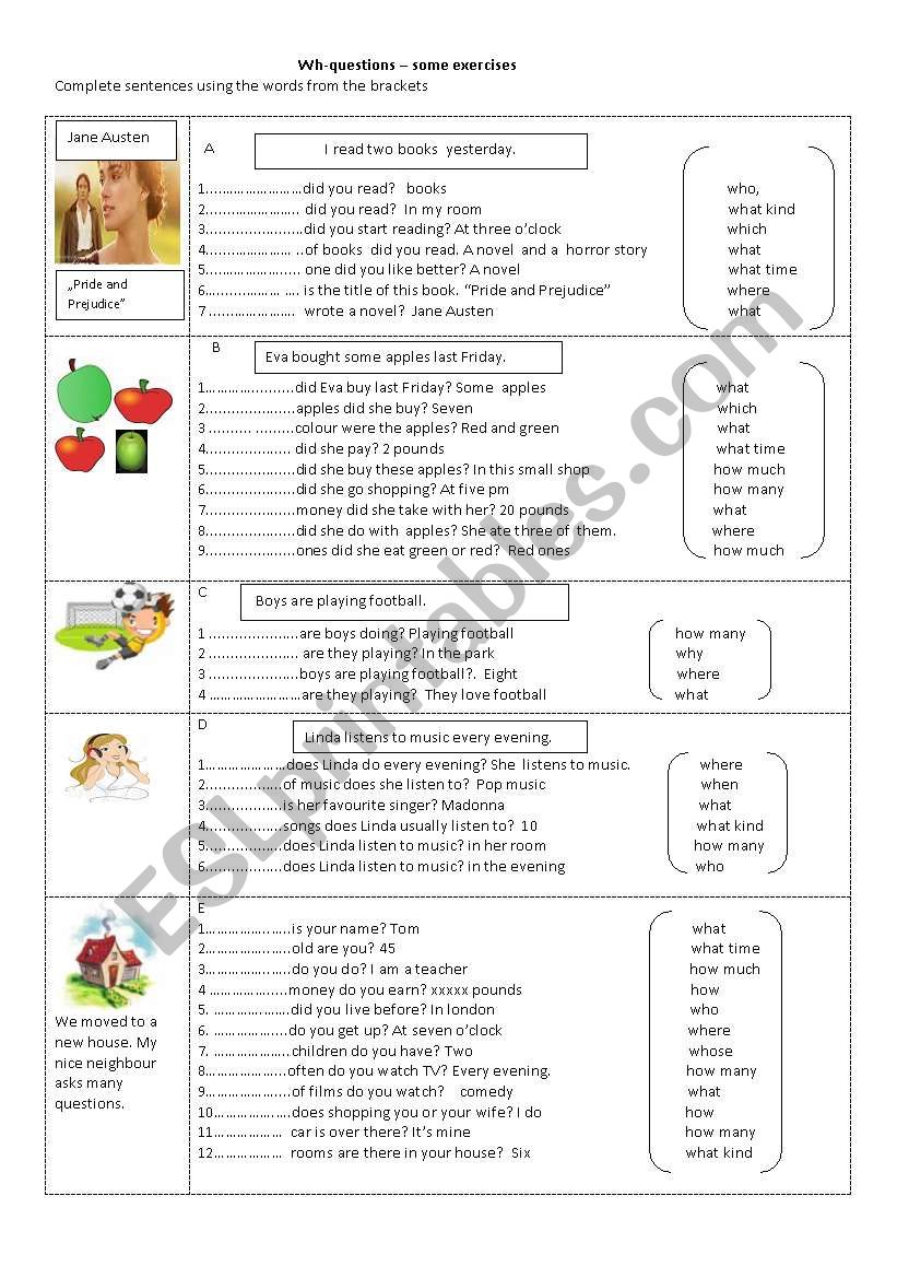 Wh-questions - some exercises worksheet