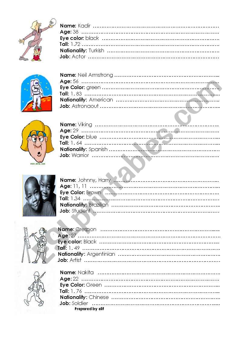 giving personal info. worksheet