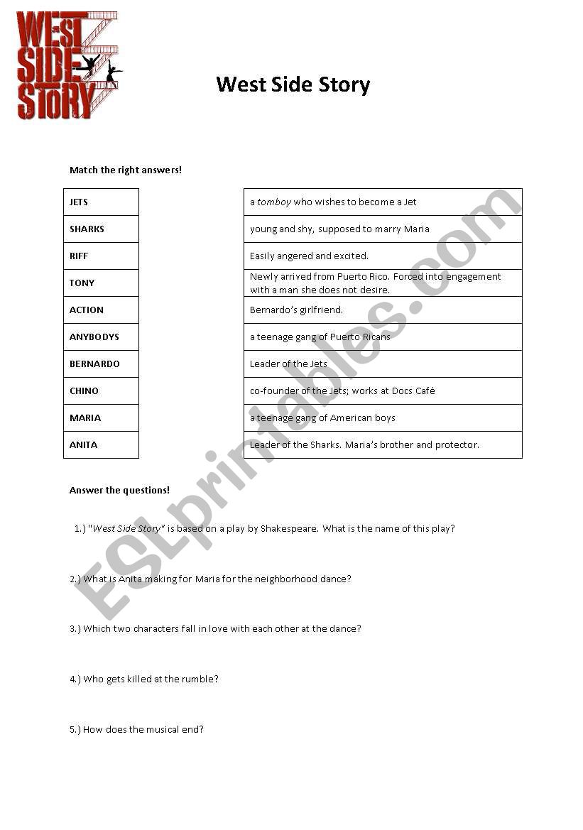 West Side Story worksheet