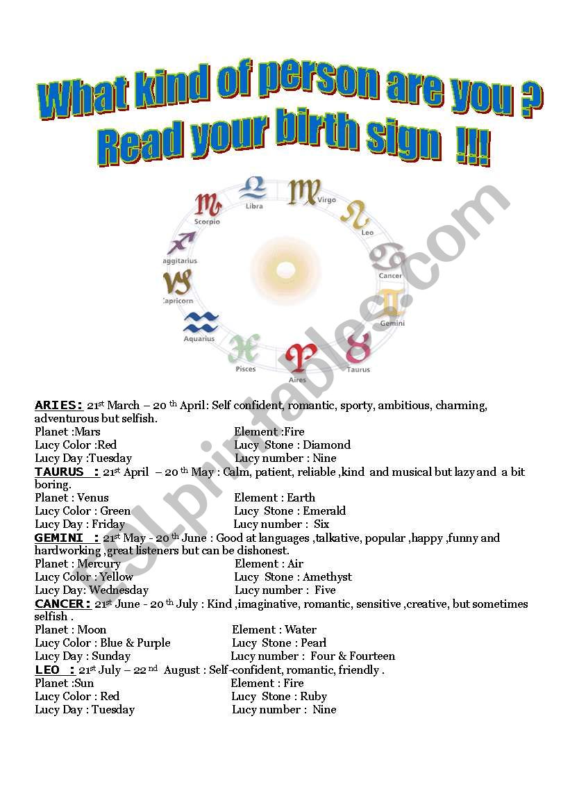 Birth Sign  worksheet