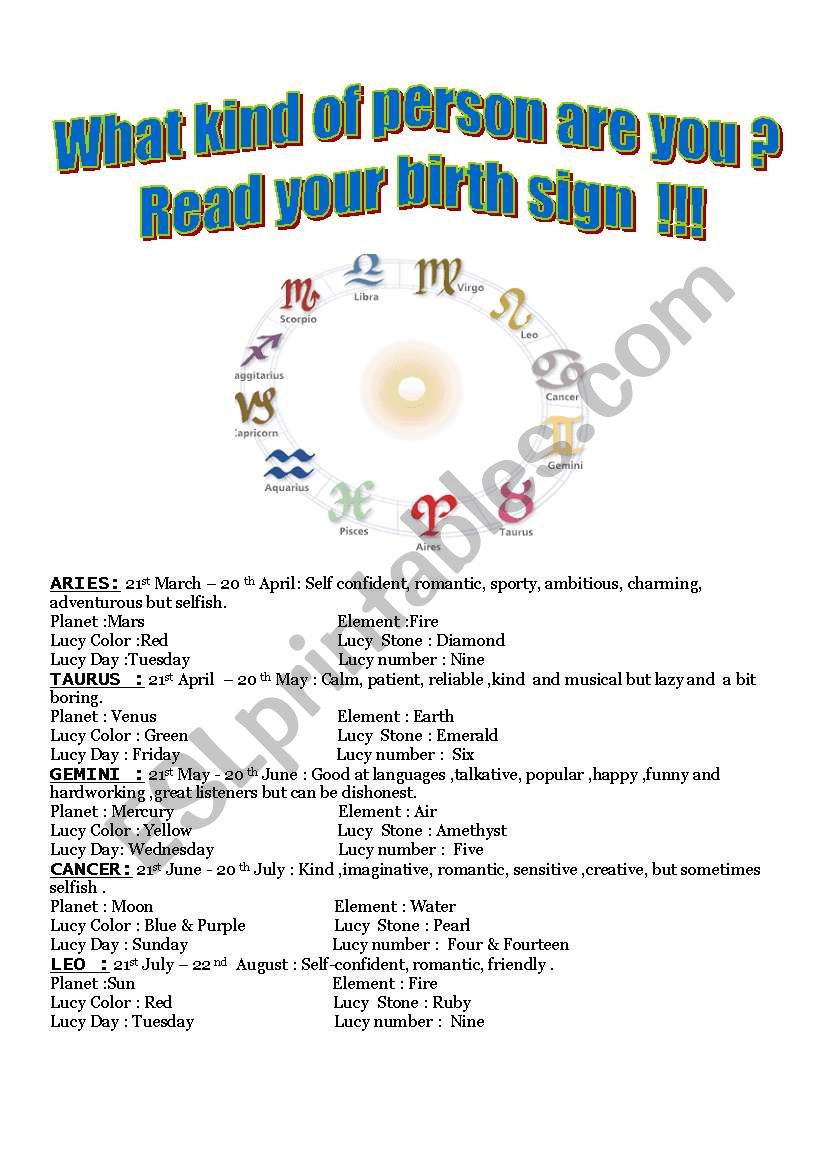 Birth Sign  worksheet