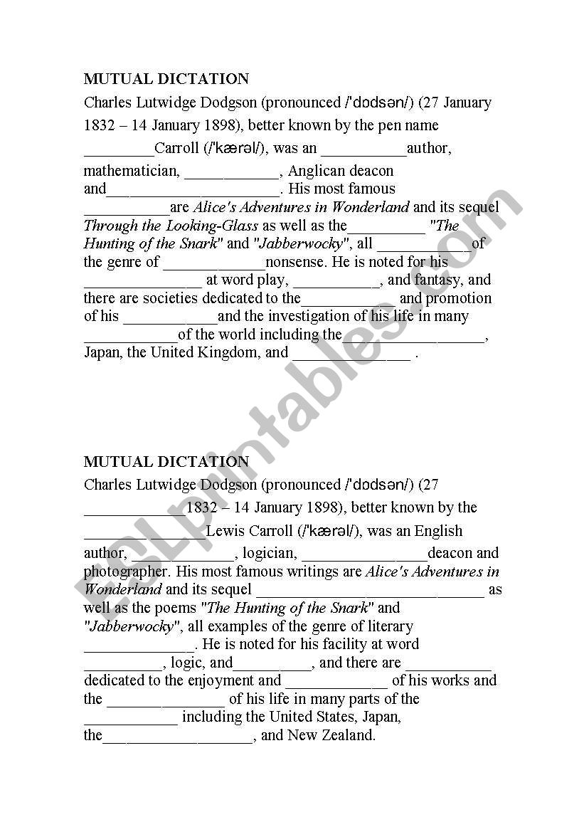 Mutual dictation worksheet