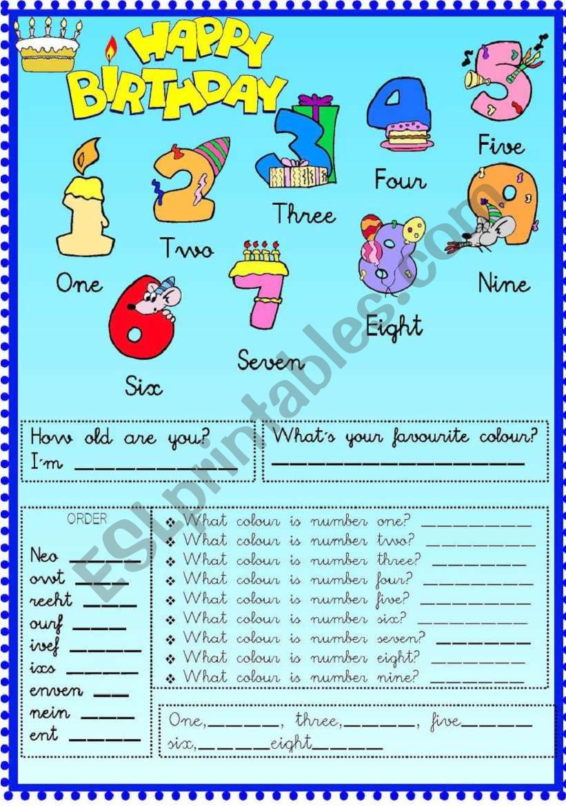 Happy Birthday Numbers worksheet