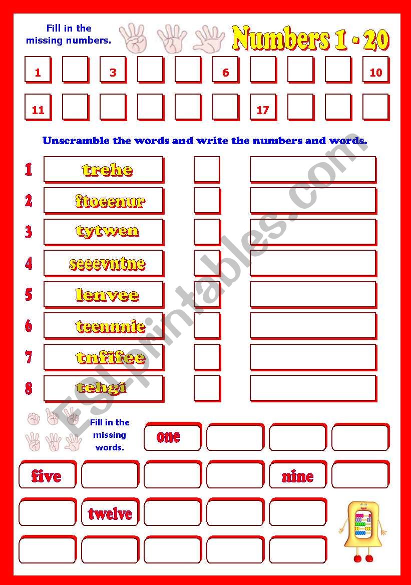 Numbers 1 - 20 worksheet