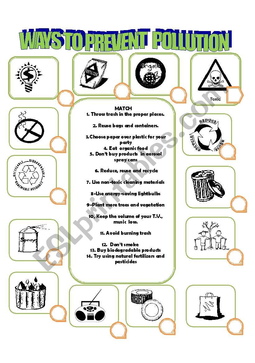 WAYS TO PREVENT POLLUTION worksheet