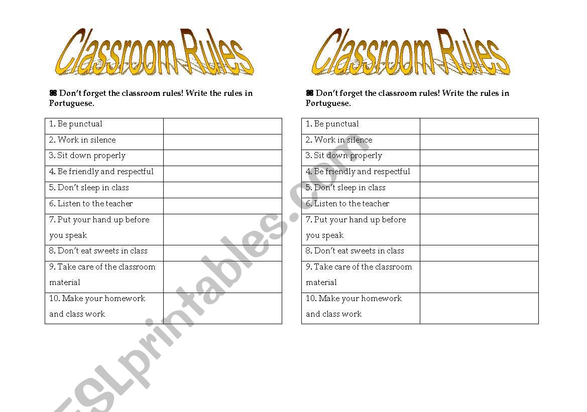 Classroom rules worksheet