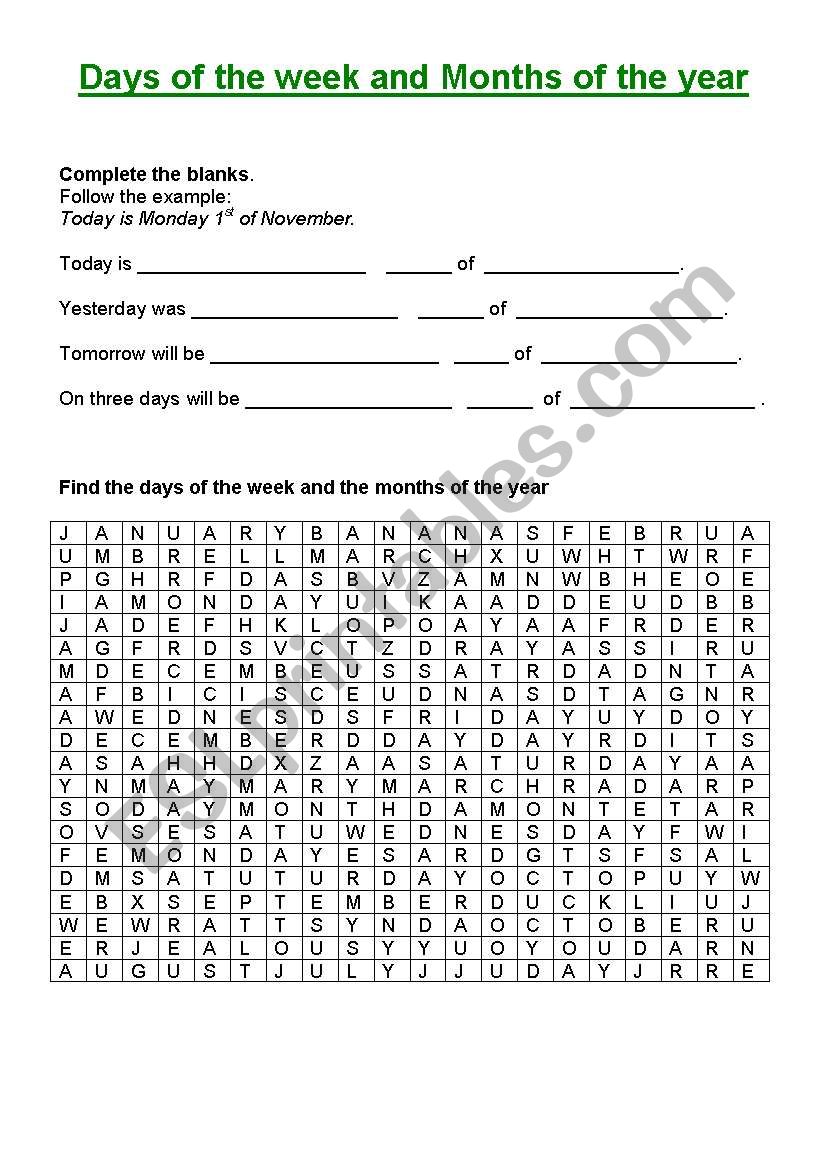 Days of the week and Months of the year