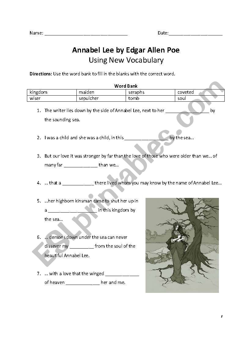 Annabel Lee Packet - Part 2 worksheet