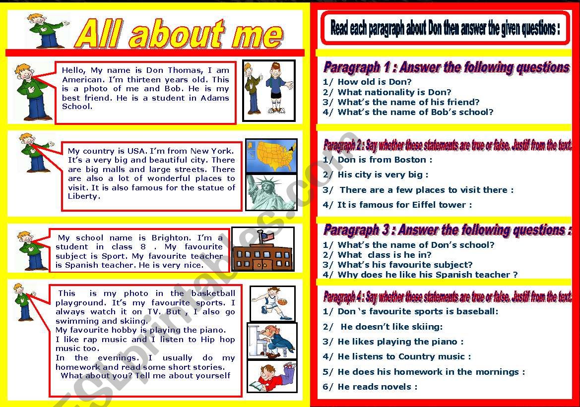 All about me worksheet worksheet