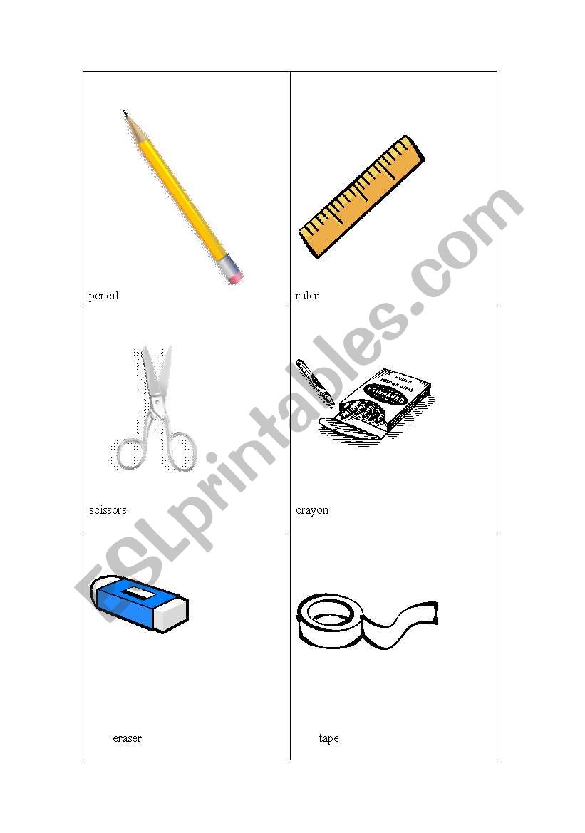 flashcards of stationery worksheet