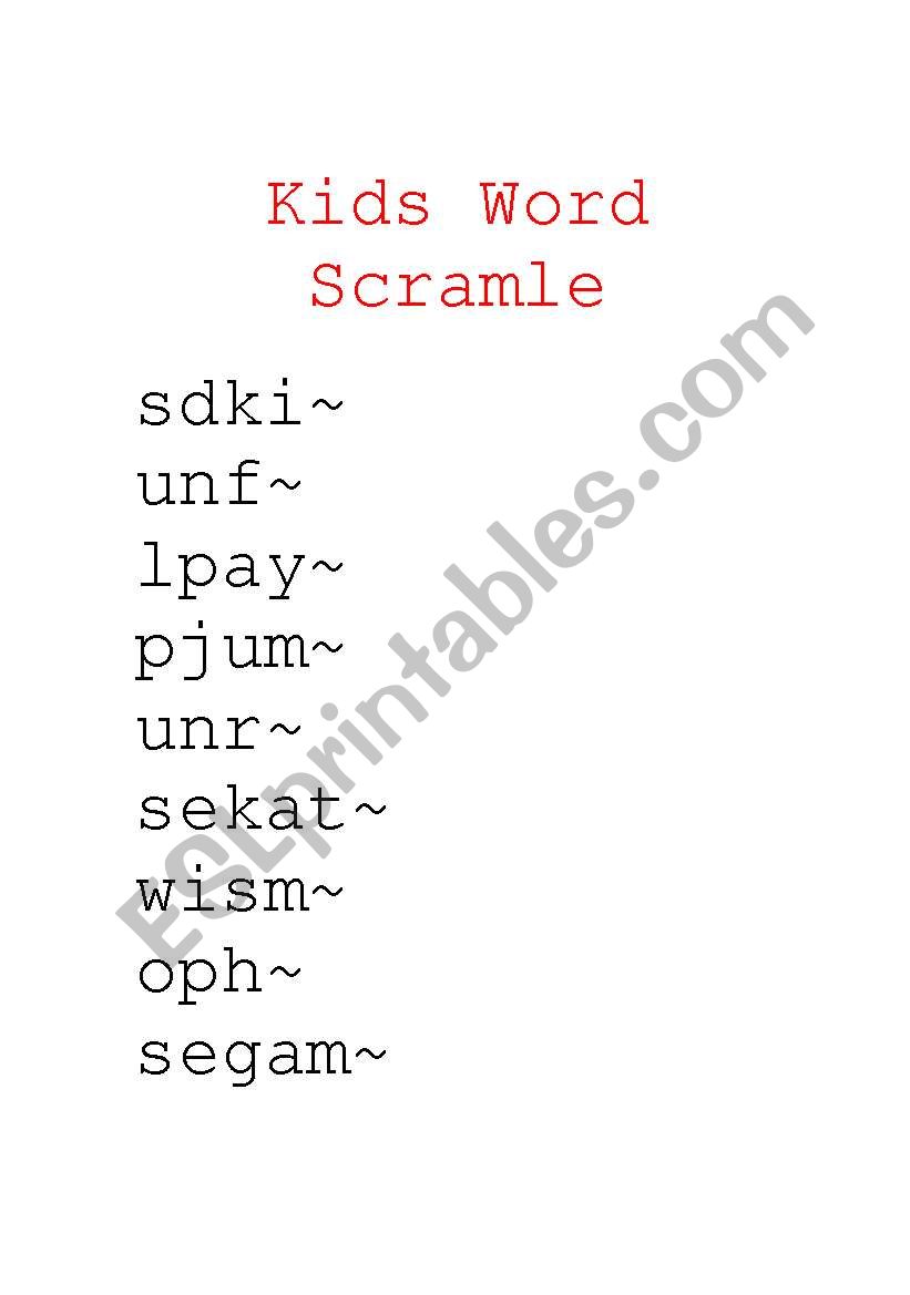 Kids Word Scramble worksheet