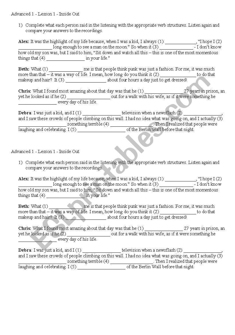 Listening Inside Out Upper Intermediate Lesson 1