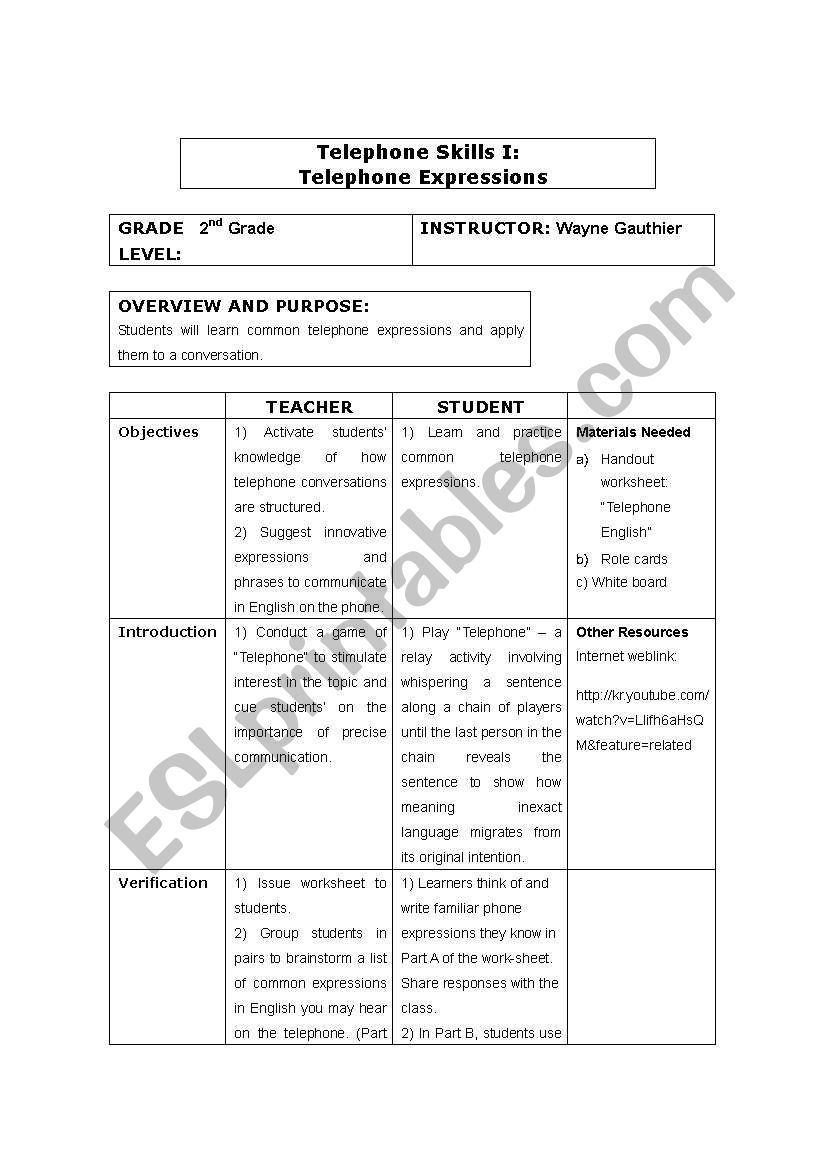 Telephone Expressions worksheet