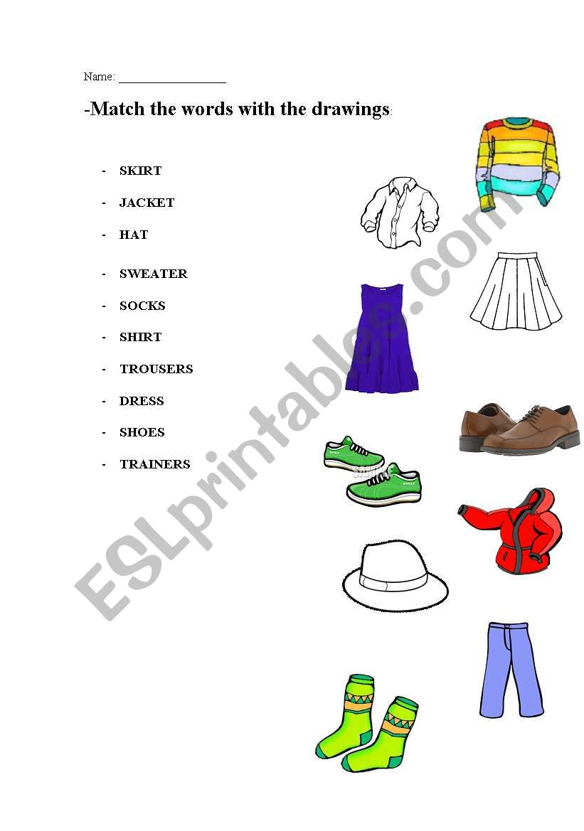 Clothes: Match the words with the drawings 