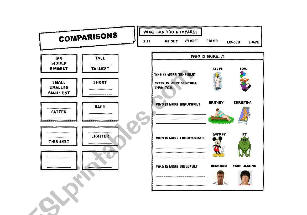 Comparisons worksheet