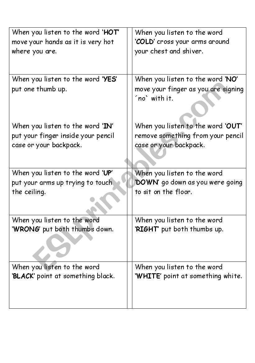 Hot and cold worksheet