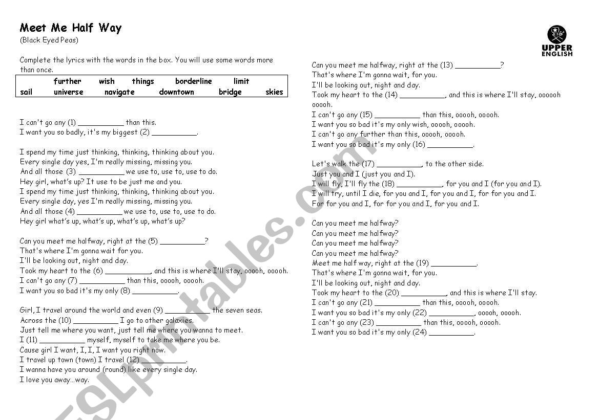 meet me half way worksheet