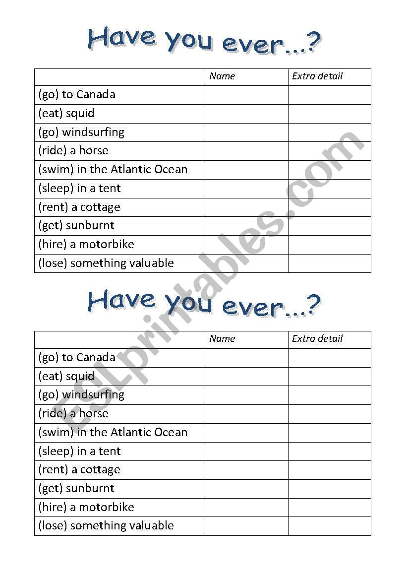 Have You Ever...? worksheet